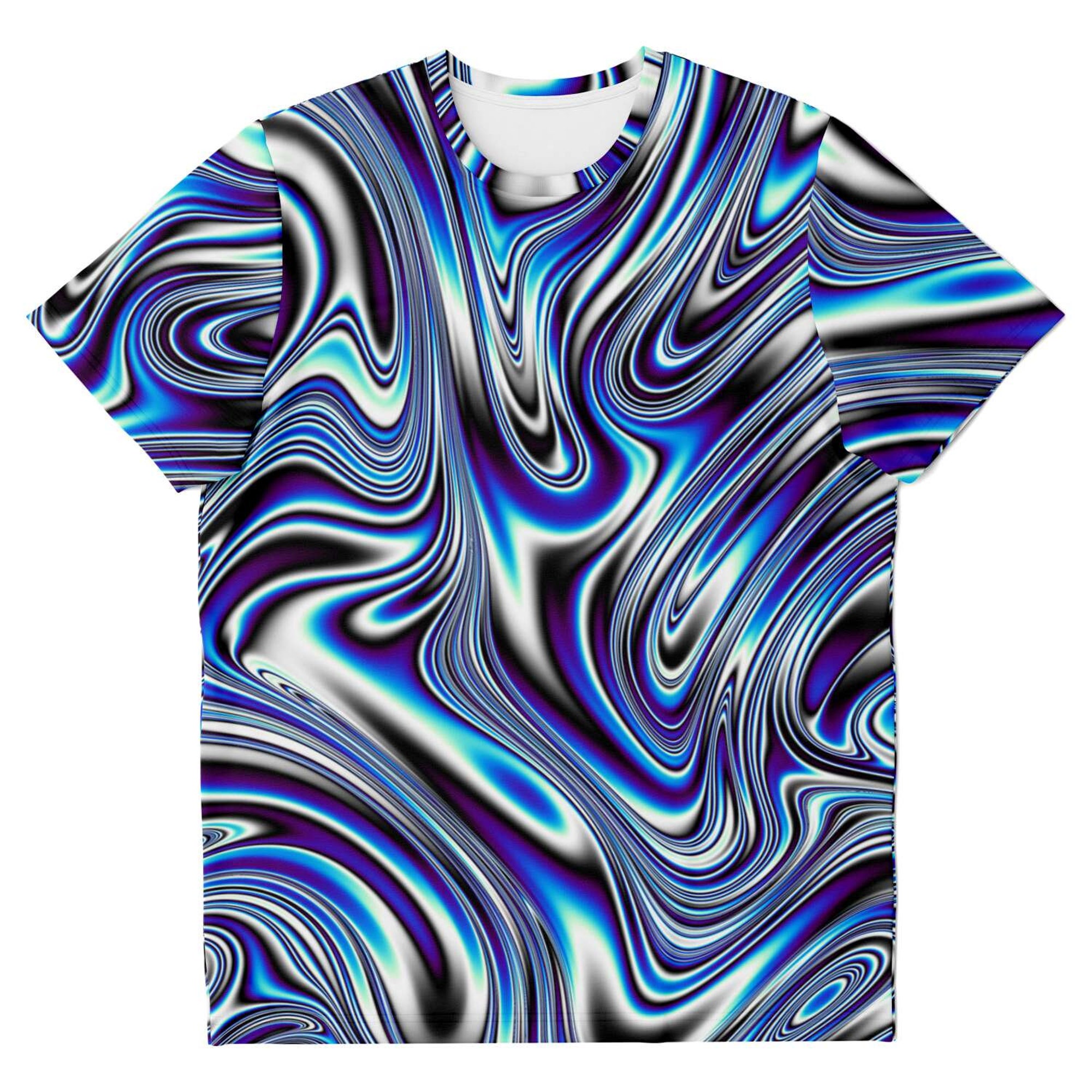 Discover Blue Liquid Waves Swirls Psychedelic Illusion Paint Effect 3D T Shirt