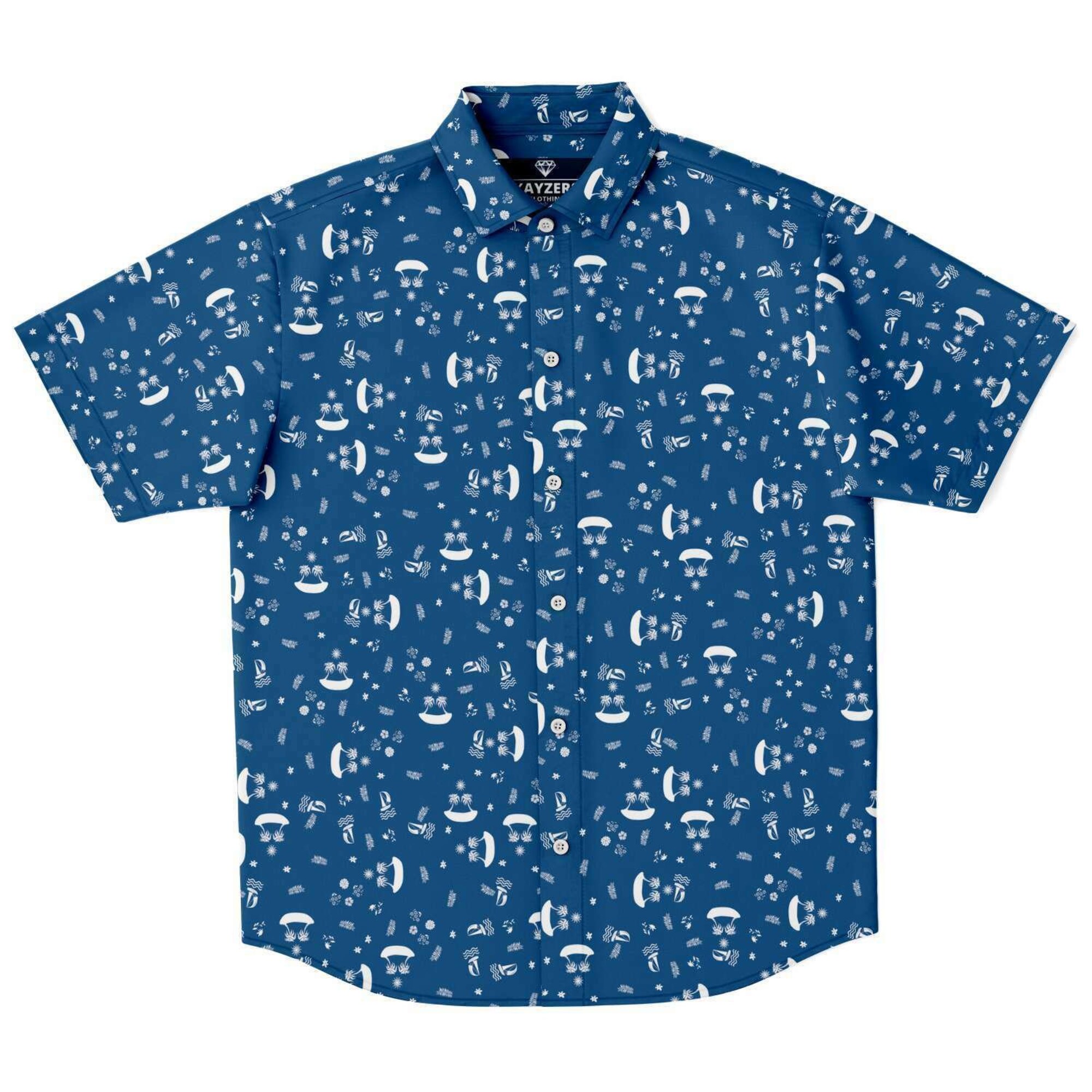 Discover Classic Blue Beach Silhouette Sailboat Floral Island Palm Trees Hawaiian Shirt