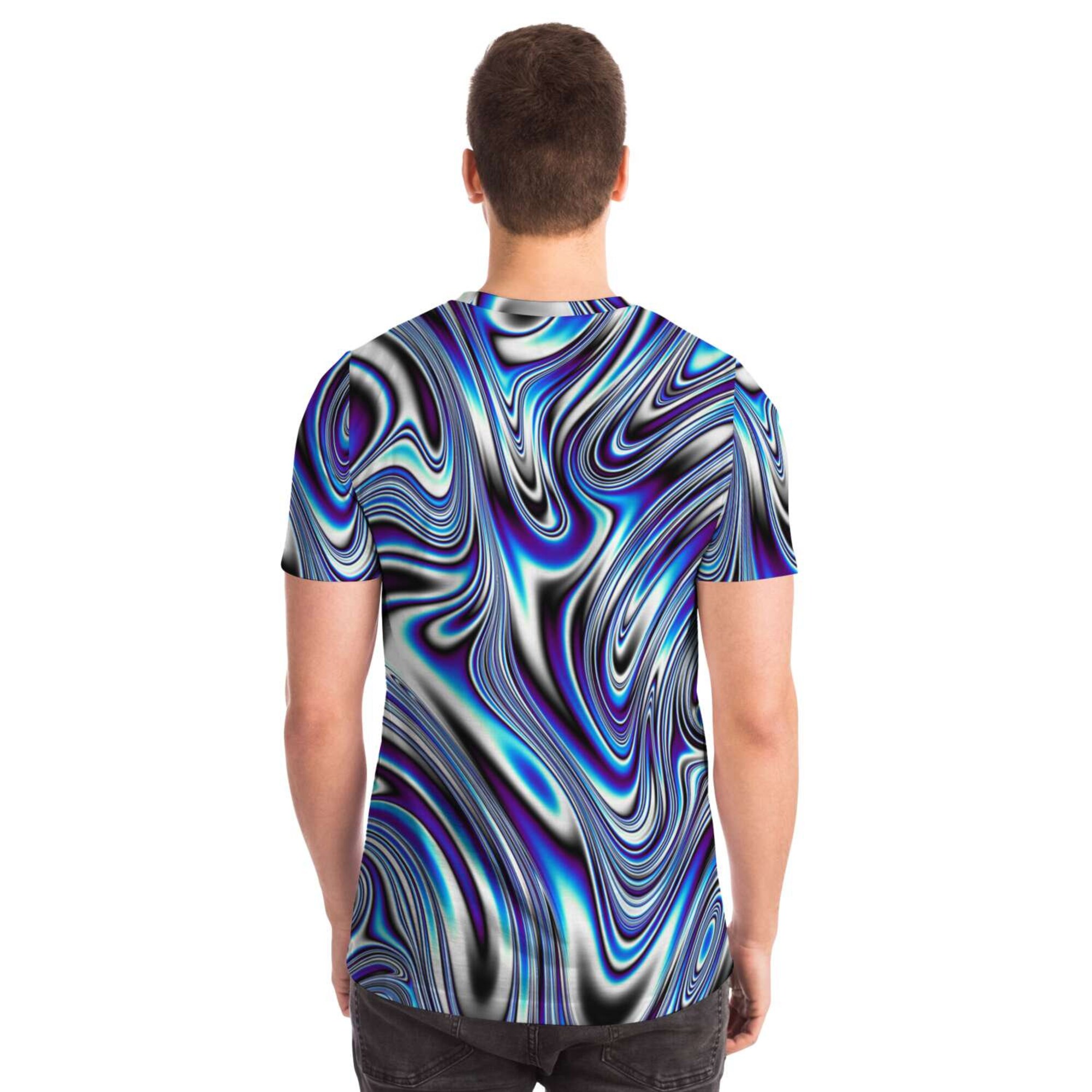 Blue Liquid Waves Swirls Psychedelic Illusion Paint Effect 3D T Shirt