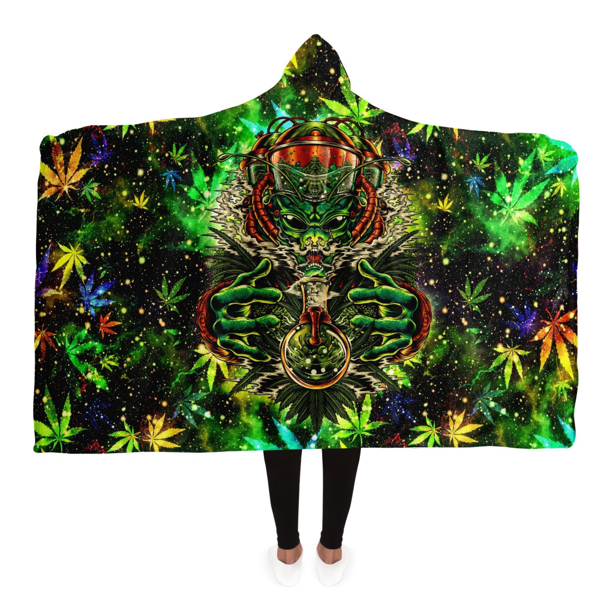 Cannabis Psychedelic Weed Hooded Blanket