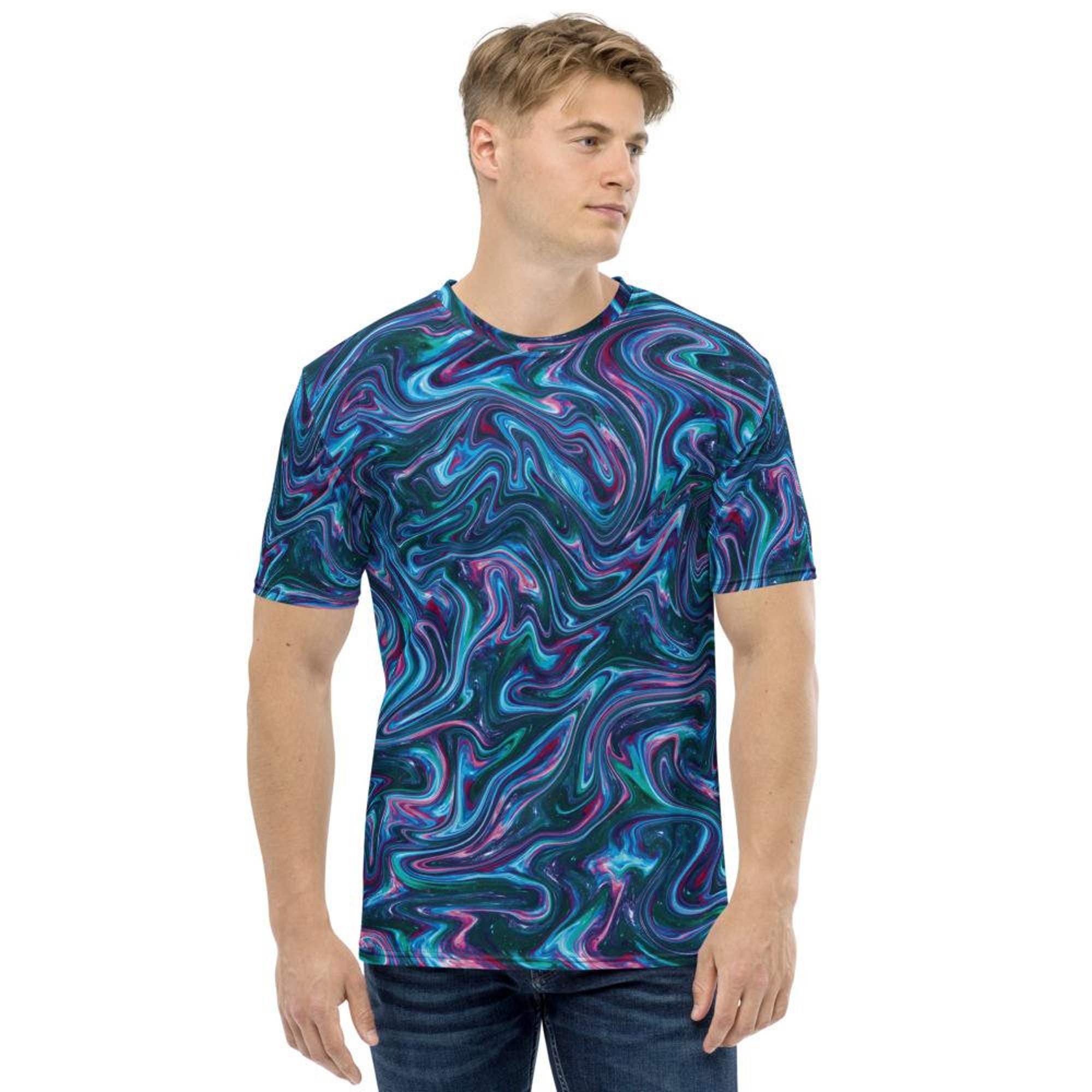 Discover Blue Liquid Magma Plasma Psychedelic Swirls Trippy 3D T Shirt