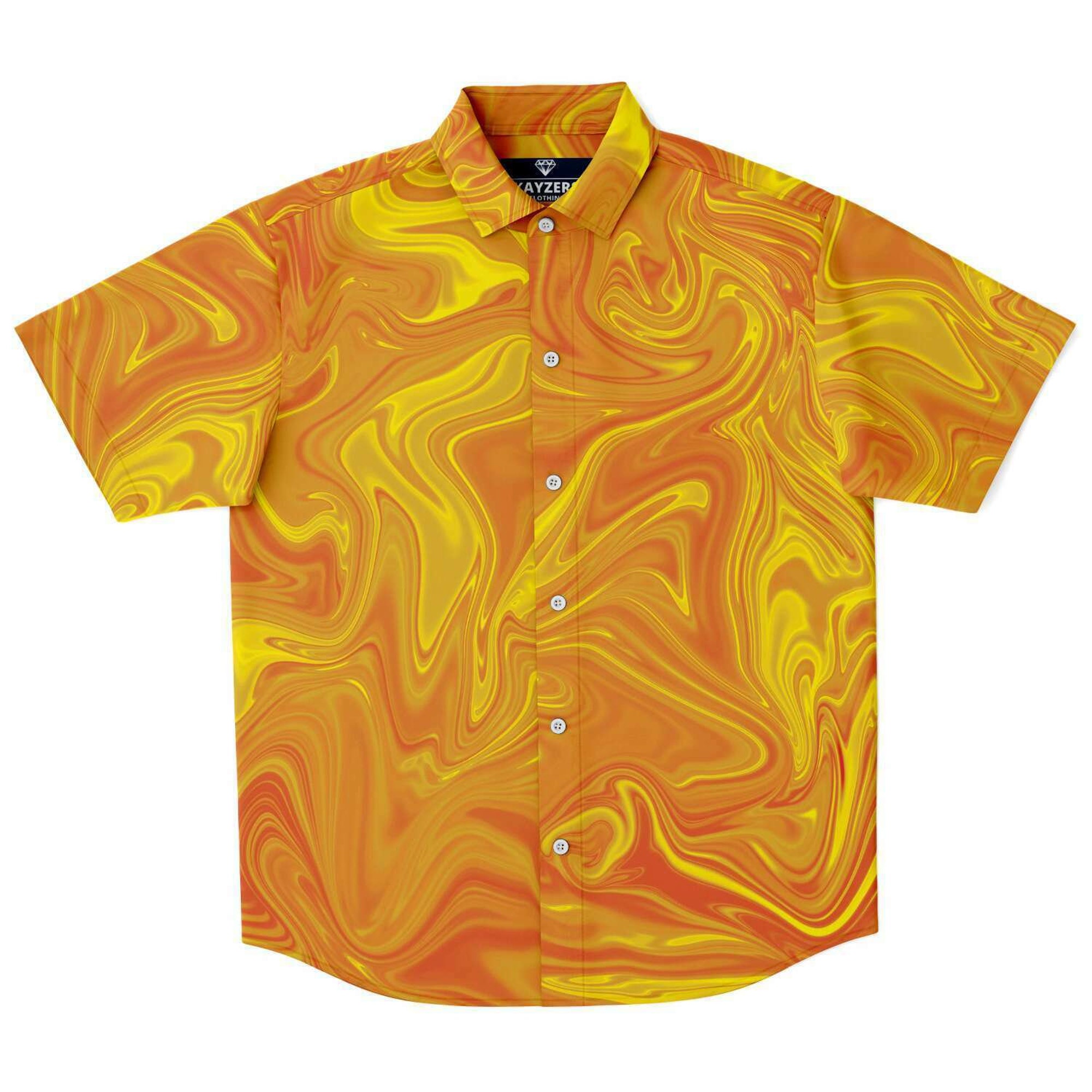 Golden Liquid Paint Swirls Psychedelic Waves Men's Button Down Shirt