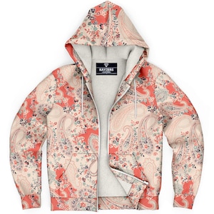 Orange Paisley Print Zip Up Hoodie