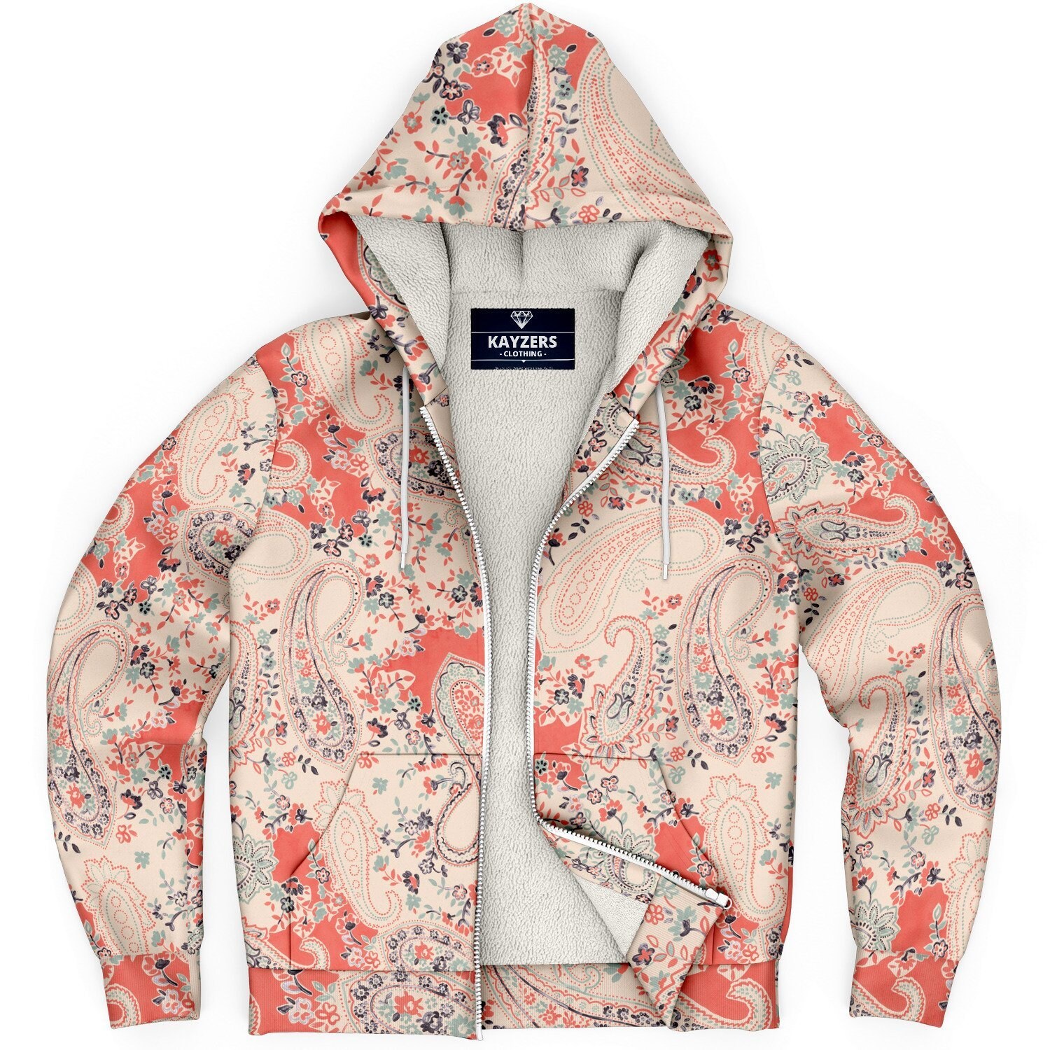 Orange Paisley Print Zip up Hoodie Etsy