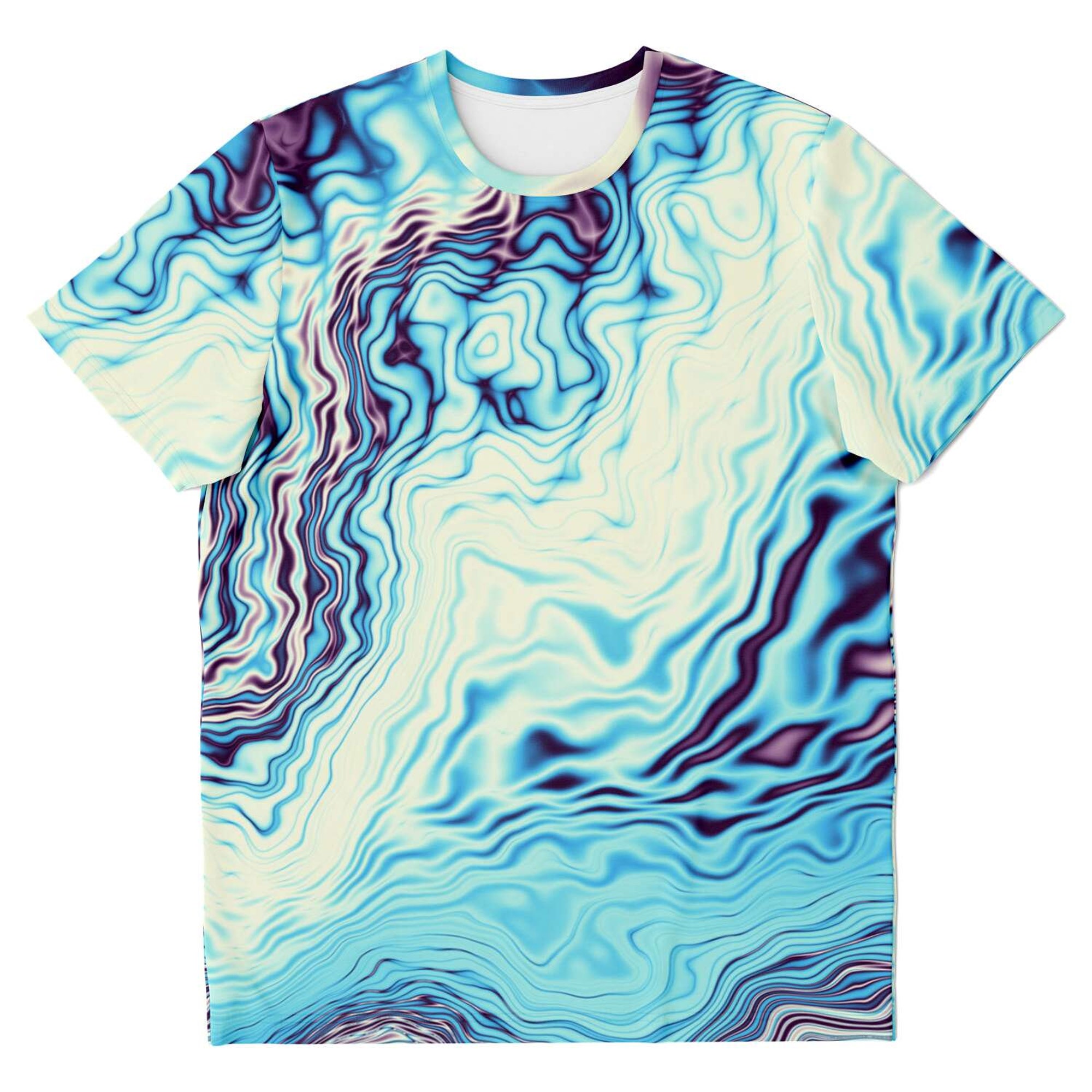 Discover Abstract Blue Ocean Waves Marble Pattern Mosaic Beach Tropical 3D T Shirt
