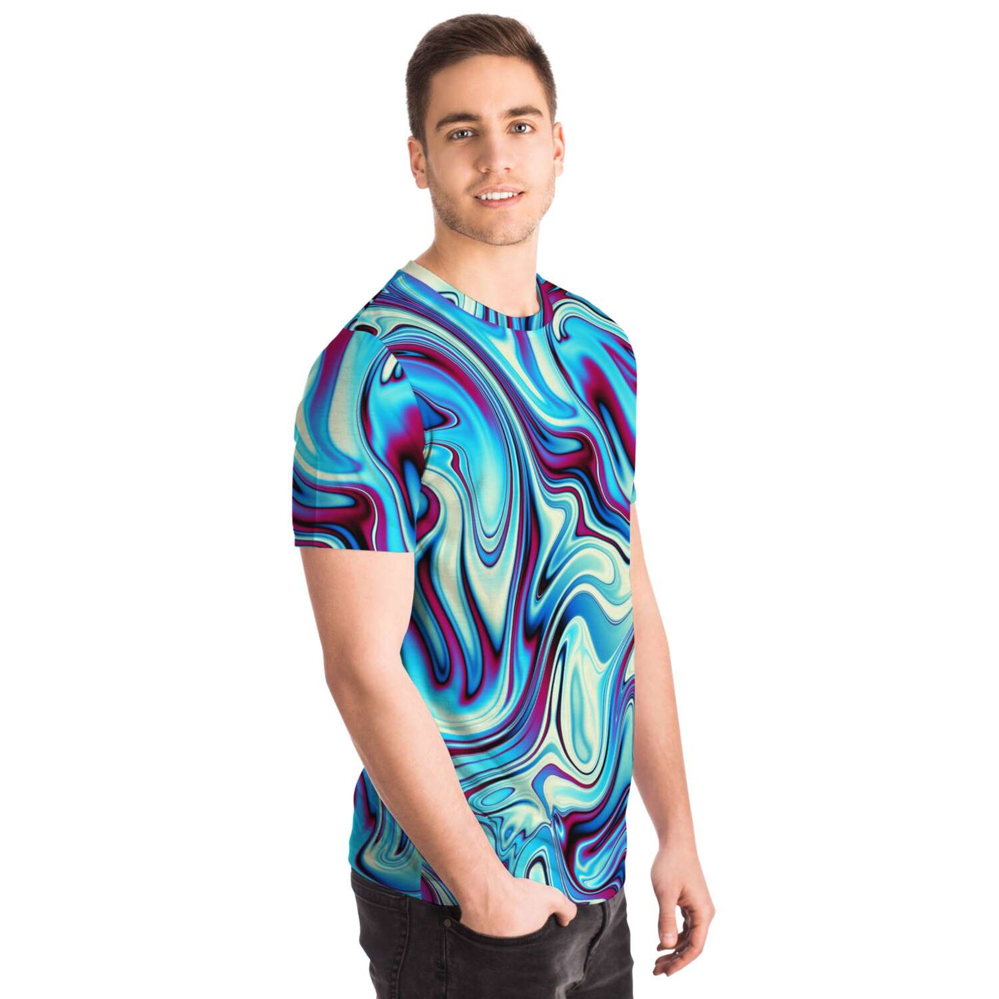 Aqua Ocean Blue Liquid Waves Swirls Psychedelic DMT 3D T Shirt