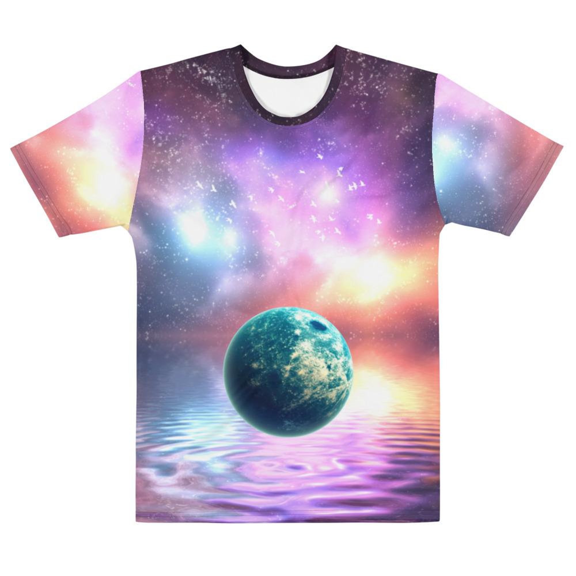 Discover Aurora Sky Floating Earth On Lake Print 3D T Shirt