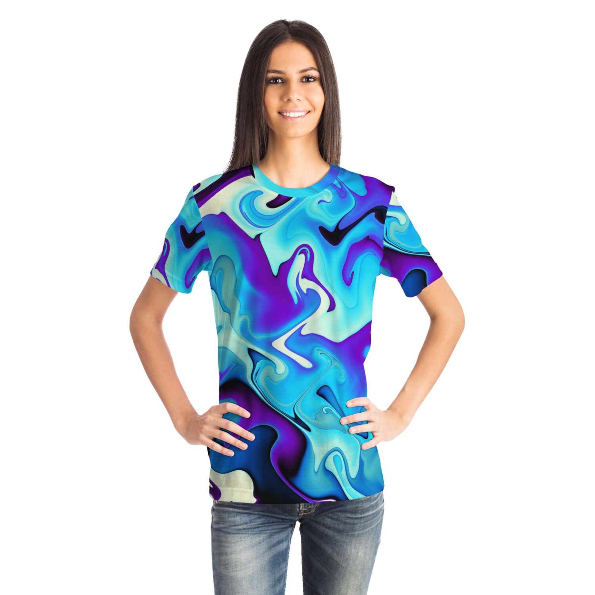 Purple Blue Urban Camo Street Style Psychedelic Liquid Waves Paint Edm 3D T Shirt