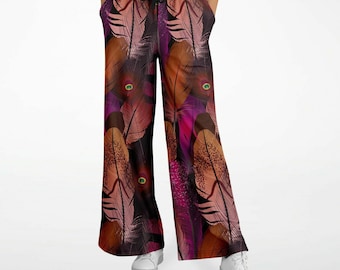 Pink Peacock Feathers Print Flare Joggers