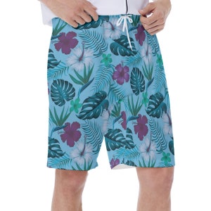 Floral Print Men's Beach Shorts Blue Purple Men's | Etsy