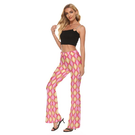 Bell Bottom Pants Swirls Retro 70's Hippie Women's Flare Pink