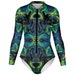 Blue Green Liquid Alien Zipper Bodysuit 