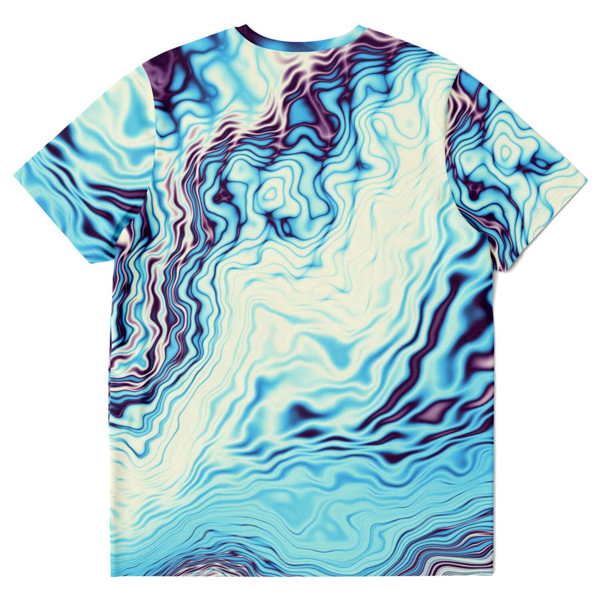 Abstract Blue Ocean Waves Marble Pattern Mosaic Beach Tropical 3D T Shirt
