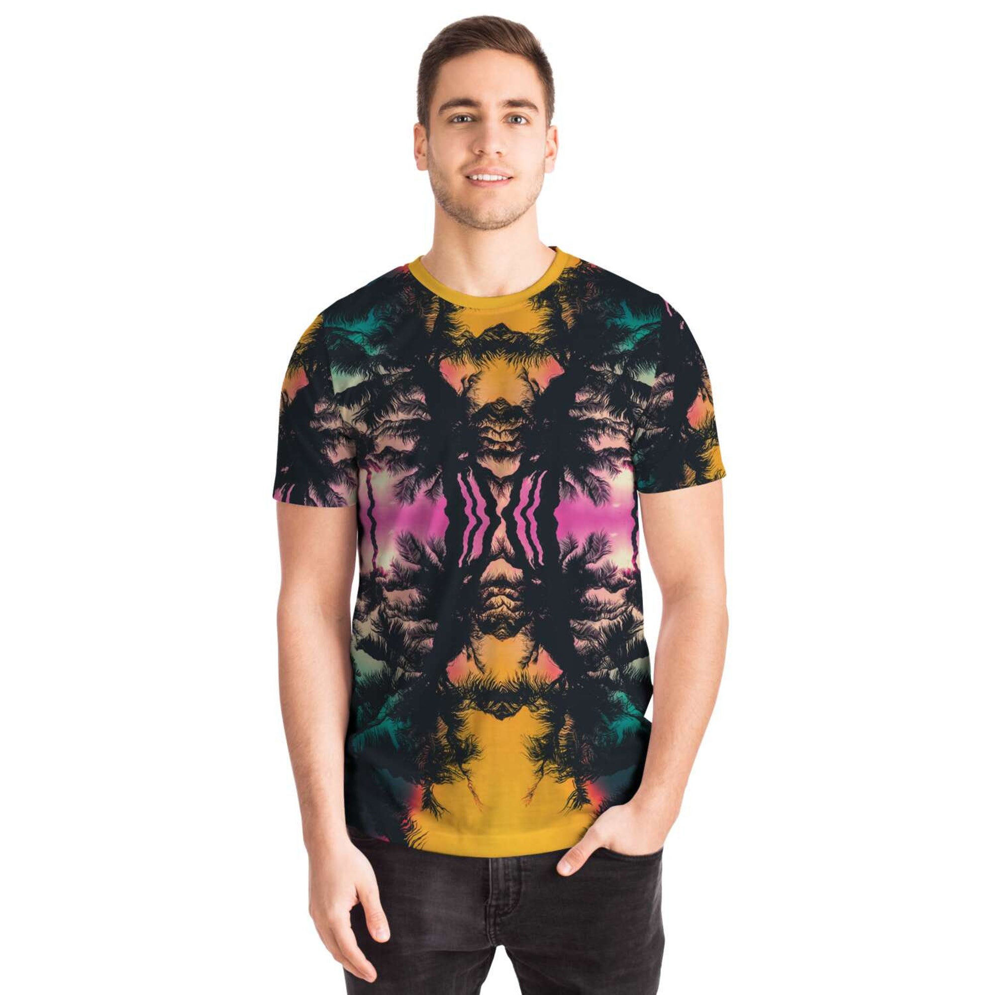 Trippy Psychedelic Lsd Beach Palm Trees Ocean Sunset 3D T Shirt