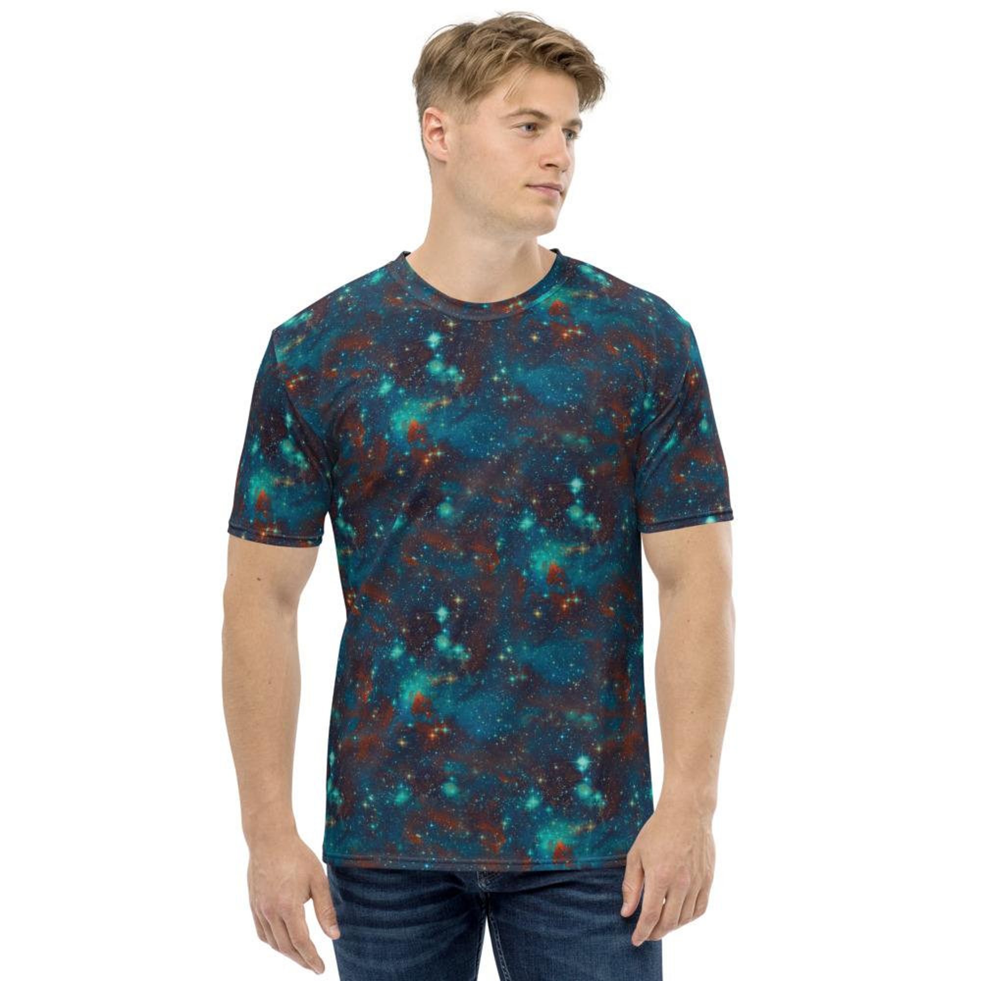 Discover Blue Sky Galaxy Stars Space Abstract Clouds Men's T-shirt
