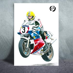 Joey Dunlop Motorcycle Art Print: Biker Garage Decor