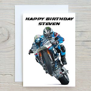 Michael Dunlop Geburtstagskarte, personalisierte Karte, Motorradkarte, Biker Geburtstagsgrußkarte, Geschenke für ihn