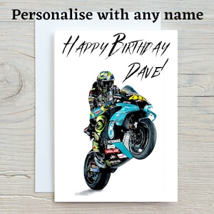 Valentino Rossi Geburtstagskarte, personalisierte Karte, Motorradkarte, Motorrad-Geburtstagskarte, Biker-Geburtstagsgrußkarte, Geschenke für ihn