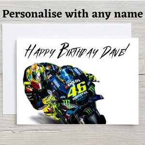 Cartão de aniversário Valentino Rossi, Cartão personalizado, Cartão de motocicleta, Cartão de aniversário de motocicleta, Aniversário de motociclista, Presentes para ele