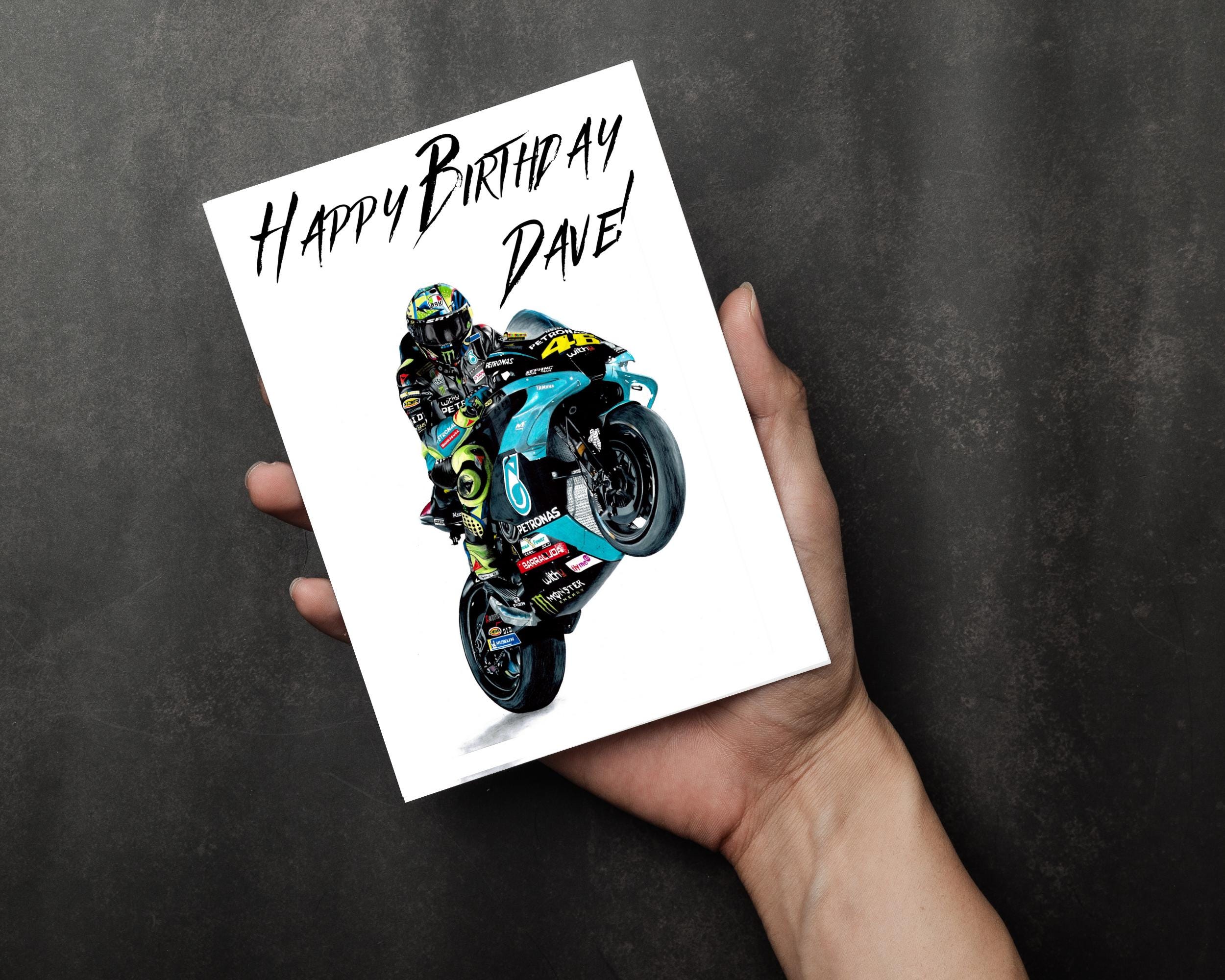Biglietto di auguri di compleanno personalizzato Valentino Rossi, arte motociclistica - Italia