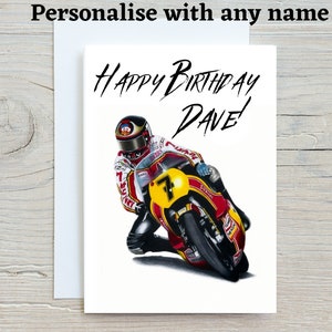 Barry Sheene Karte, Motorrad Geburtstagskarte, personalisierte Karte, Biker Geburtstagskarte, Geschenke für ihn