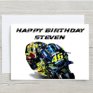 Valentino Rossi Geburtstagskarte, personalisierte Karte, Motorrad-Karte, Motorrad-Geburtstagskarte, Biker-Geburtstag, Geschenke für ihn