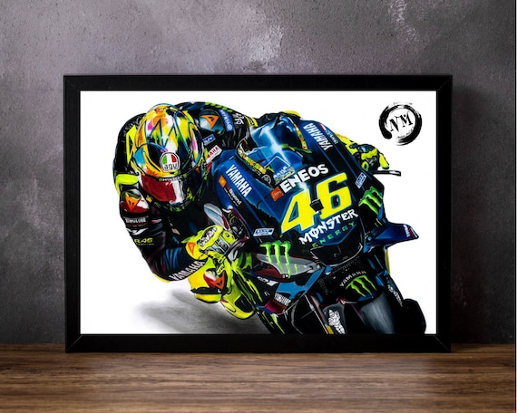 VALENTINO ROSSI PICTURE PRINT MOTO GP HAND DRAWN WALL ART POSTER A4 A3 LIMITED