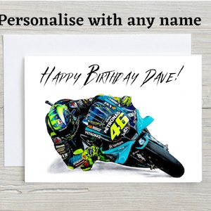 Valentino Rossi Geburtstagskarte, personalisierte Karte, Motorrad-Karte, Motorrad-Geburtstagskarte, Biker-Geburtstag, Geschenke für ihn