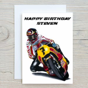 Carte d'anniversaire personnalisée Barry Sheene, carte de voeux moto, cartes pour hommes, carte d'anniversaire motoGP, cadeau pour lui