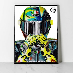 Cuadro de Valentino Rossi, dibujo a lápiz, póster VR46, impresión de moto, regalos de moto, regalos para motociclistas, regalo de deportes de motor