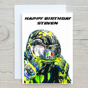 Carte d'anniversaire Valentino Rossi, carte personnalisée, carte de moto, carte d'anniversaire de moto, carte de voeux de motard, cadeaux pour lui, VR46