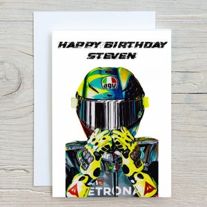 Valentino Rossi Karte, personalisierte Geburtstagskarte, Motorrad-Karte, Motorrad-Geburtstagskarte, Biker-Geburtstags-Grußkarte, Geschenke für ihn