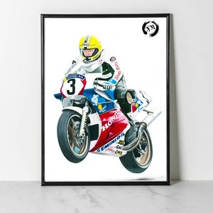 Impresión de arte de pared de Joey Dunlop, póster de motocicleta IOMTT, regalos de motocicleta, decoración de garaje, regalo de motociclista, dibujo a lápiz de la Isla de Man TT para él