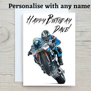 Michael Dunlop Geburtstagskarte, personalisierte Karte, Motorradkarte, Biker Geburtstagsgrußkarte, Geschenke für ihn