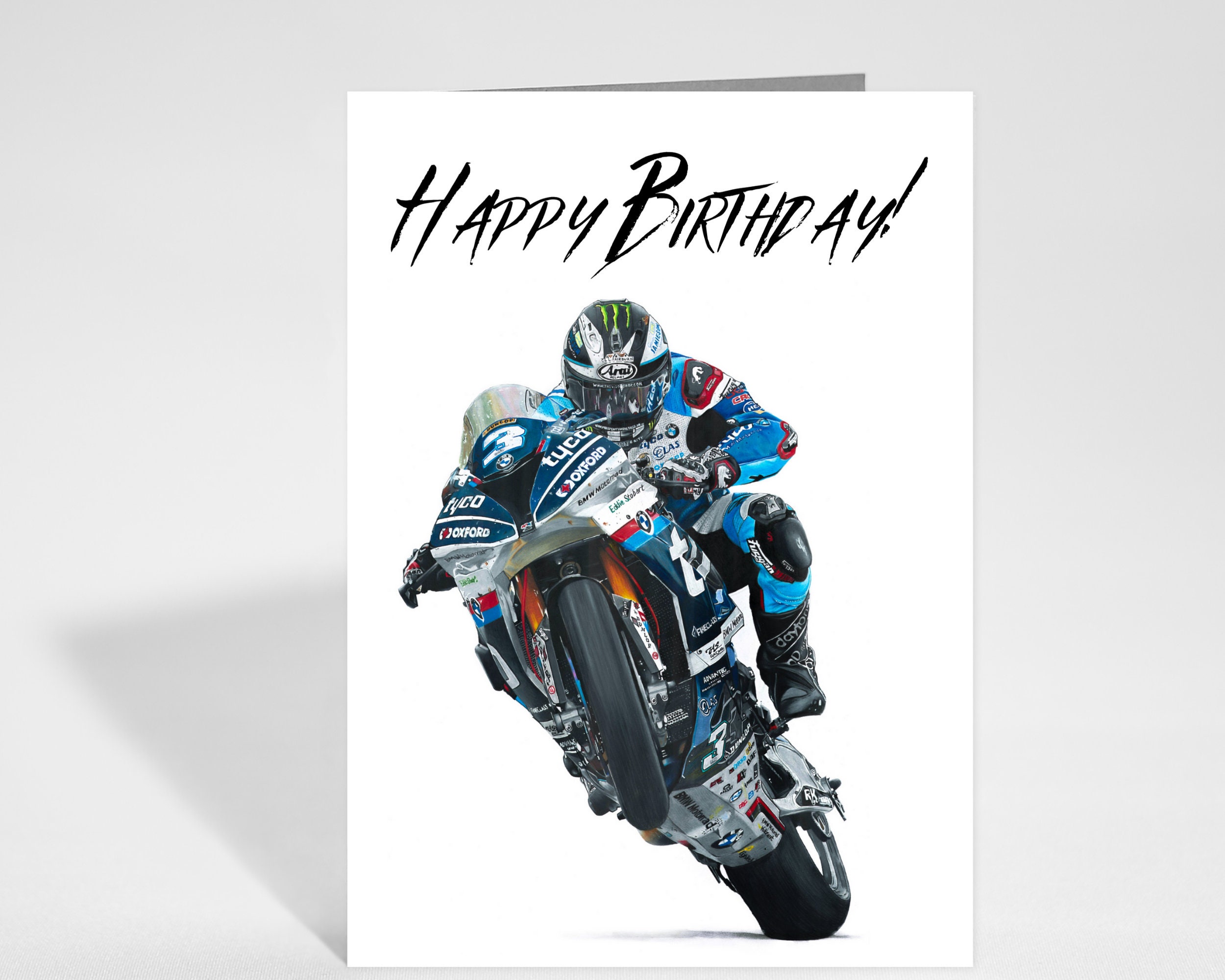 Wee Blue Coo Motorrad-Nachtfahrt Geburtstagskarte – 12,5x17,5cm, Inkl. Umschlag