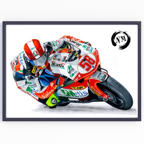 Marco Simoncelli LARGE 30" X 20"  Moto GP Honda Framed Picture Canvas VERY RARE 