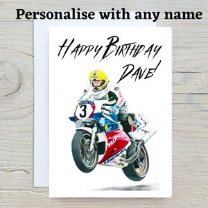 Joey Dunlop Geburtstagskarte, personalisierte Karte, Motorradkarte, Biker-Geburtstags-Grußkarte, Geschenke für ihn