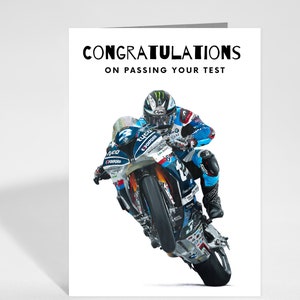 Motortestpaskaart, Michael Dunlop-kaart, gefeliciteerd met het behalen van je examen, net geslaagd voor motorkaart, fietstest, motorcadeau