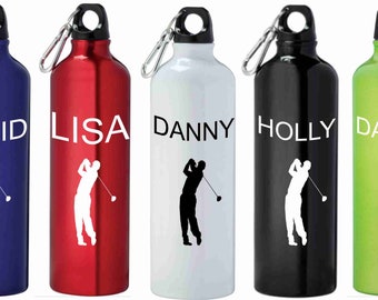 Personalised Water Bottle, Personalised  Golf Water Bottle, Textured Print, Various colours available, 750ml Aluminium Water Bottle