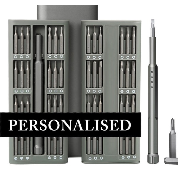 Schraubenzieher-Set (49-teilig) - (personalisiert) - eloxiertes Aluminium, Drohnengeschenk, Gamergeschenk, Vatertagsgeschenk