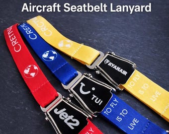 Seatbelt Lanyard Personalised – Airline Crew Gift, Pilot & Flight Attendant, Aviation Badge Holder, Custom Airplane Lanyard