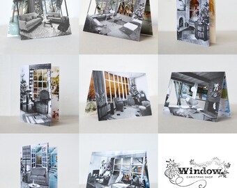 8 x Christmas Retro Window Cards