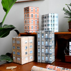 New York City, Manhattan wrapping paper design, architecure, minature buildings, birthday present