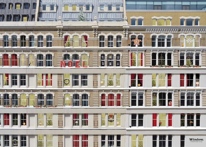 Snowy London buildings gift wrap design