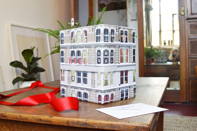 festive London architecture, minature building wrapping paper