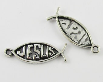 Bulk Jesus Christian Fish Symbol Charm Pendant Religious 27x10mm Select Qty