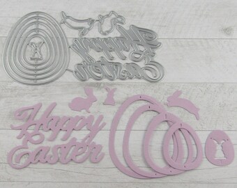 Rabbit Nested Egg Happy Easter Cutting Die Carbon Steel Scrapbook Card Making