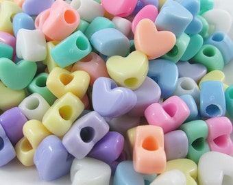 50g 100+pcs Acrylic Jelly Heart Craft Beads 9x12x7mm Hole 3.8mm Mixed Pastel