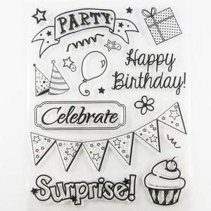 Fête surprise d’anniversaire Clear Stamp Silicone Rubber Scrapbooking Card Making