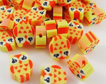 Bulk 50pcs Polímero Arcilla Wise Owl 10x8x4mm Agujero 1.6mm